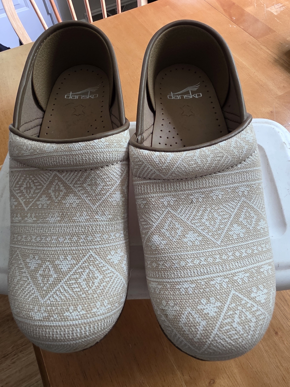 Dansko Beige Patterned Clogs